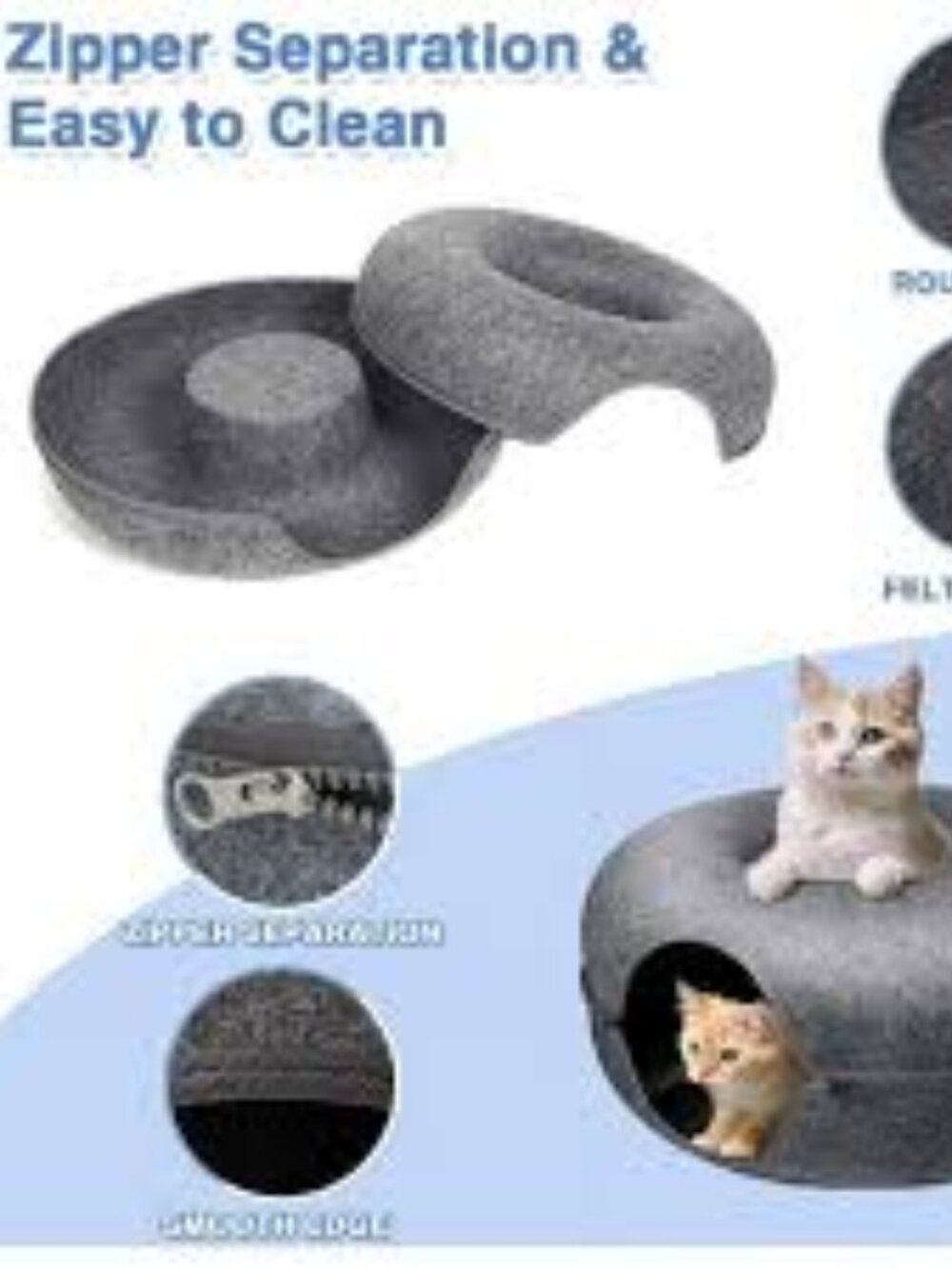 Cat Cave Bed Foldable Pet Tunnel with Toy Dark Grey Large Scratch Resistant